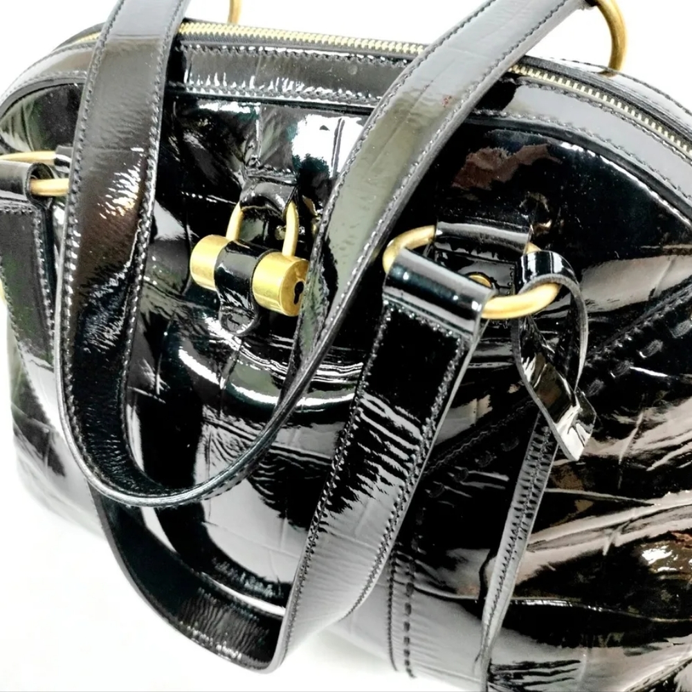 Like New Yves Saint Laurent YSL Crocodile-Skin Embossed Patent Leather Muse Bag
